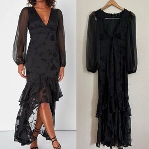 Lulu's Black Long Sleeve Floral Dress